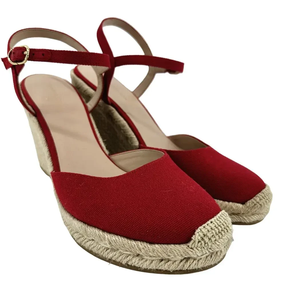 Stuart Weitzman Mykonos Sandals Closed-toe Espadrille Wedge Ankle Strap Red 10